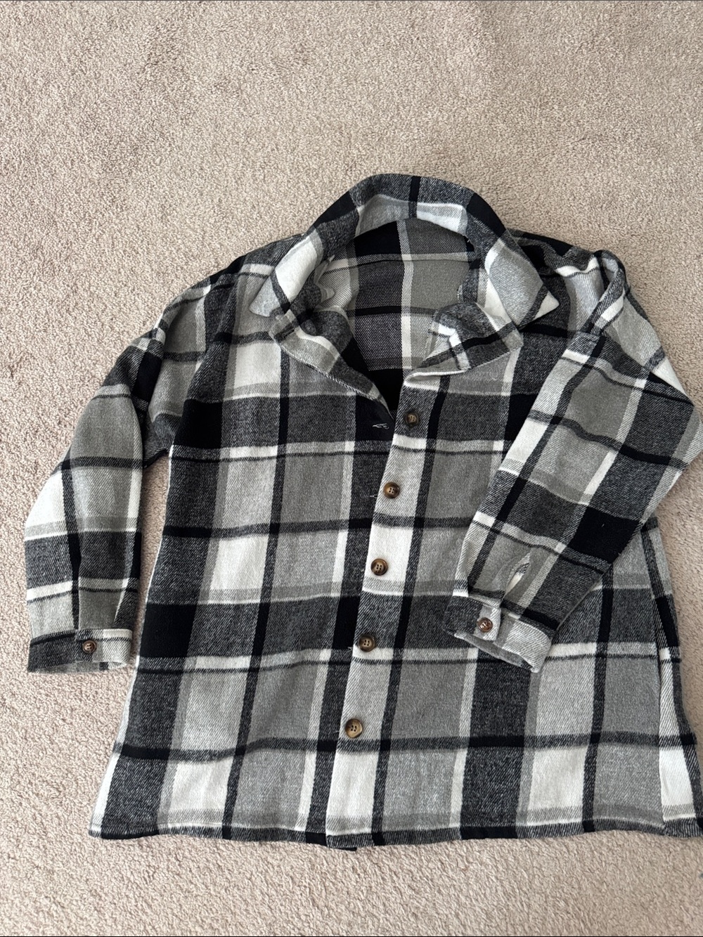 BloomChic Black and Gray Plaid Button-Down Shirt Jacket